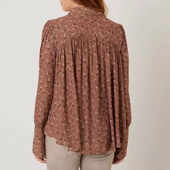 Free People Modern Blouse Brown Fall Floral Button Down Top Size XS - Picture 2 of 6